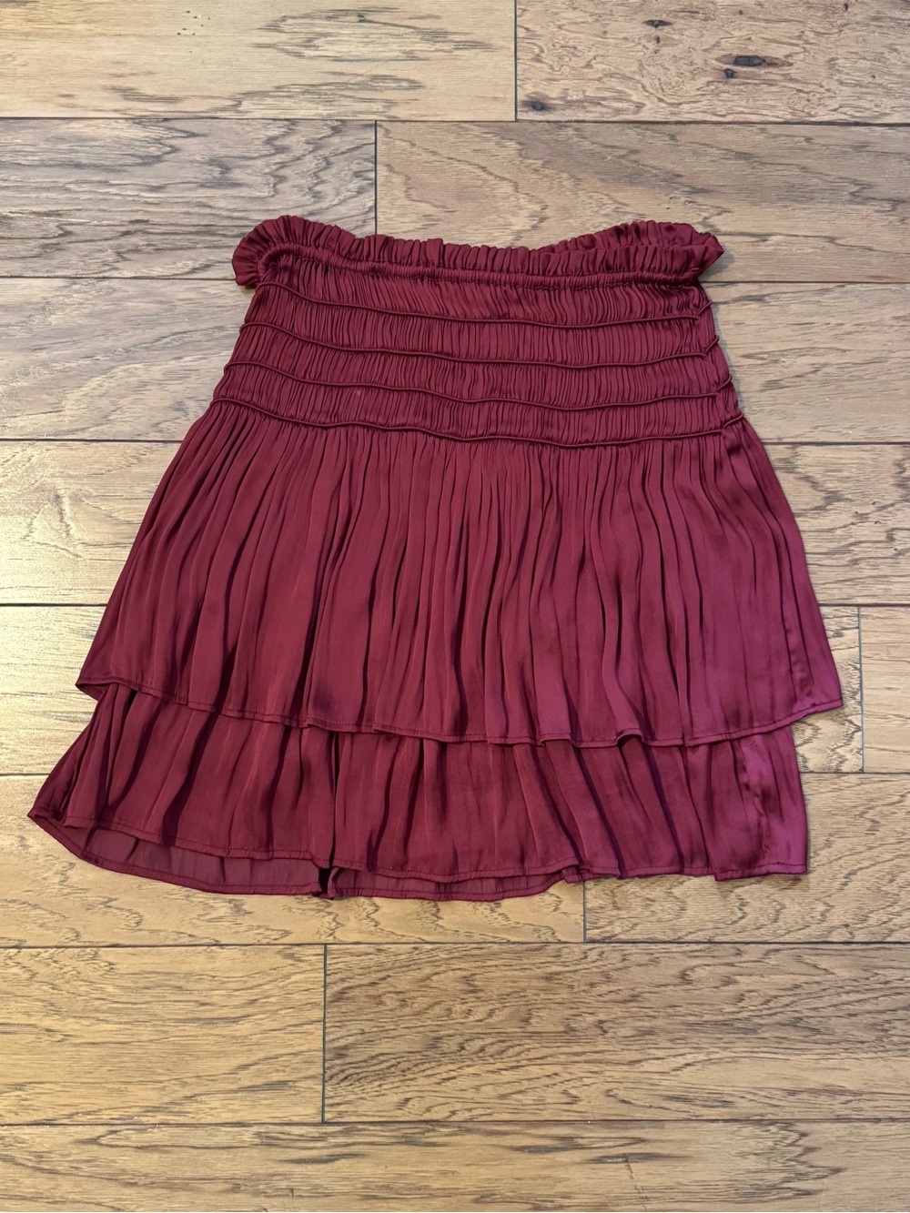 Current Air Burgundy Smocked Tiered Mini Skirt